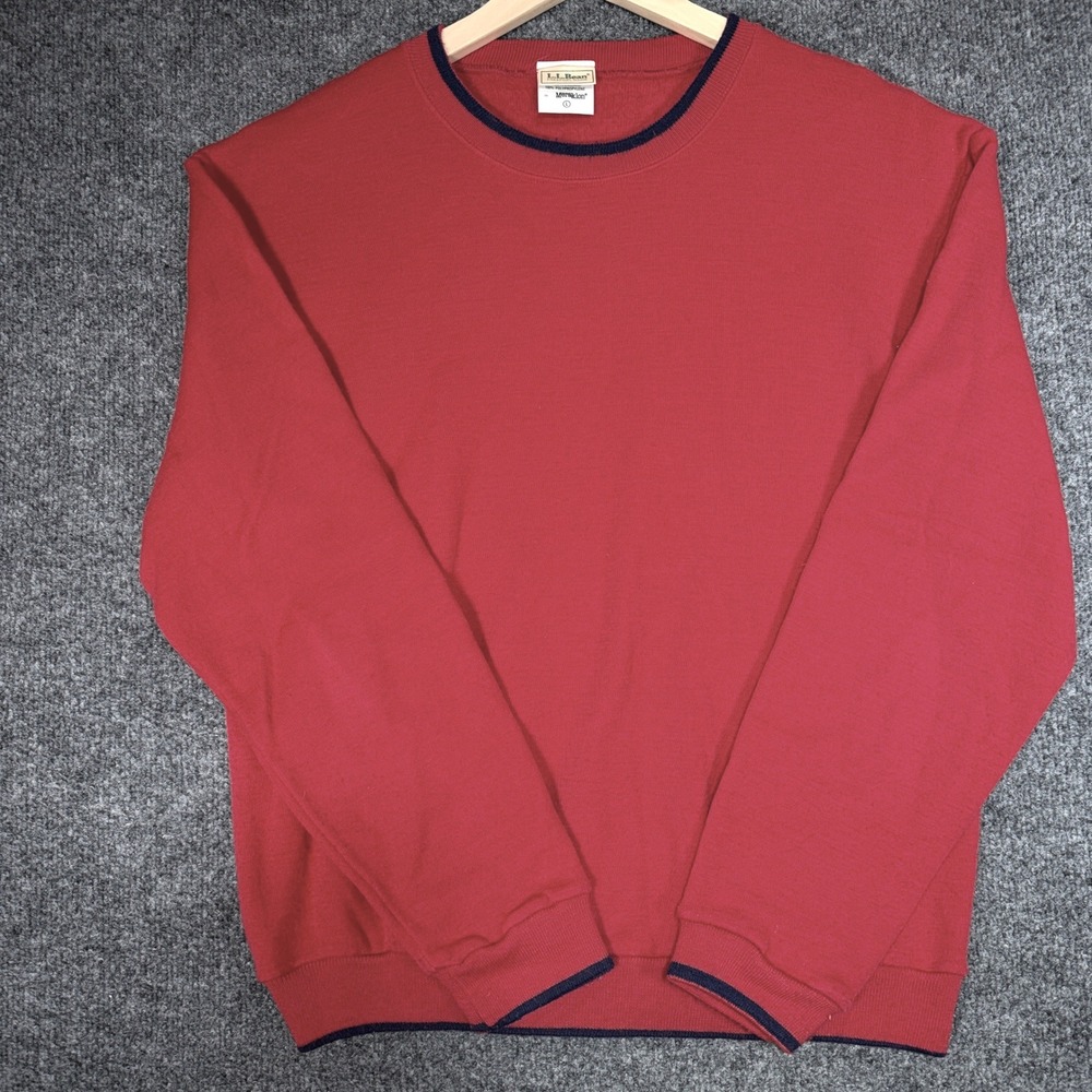 LL Bean Meraklon Crewneck Sweatshirt Mens L (Fit Medium) Red Vintage England
